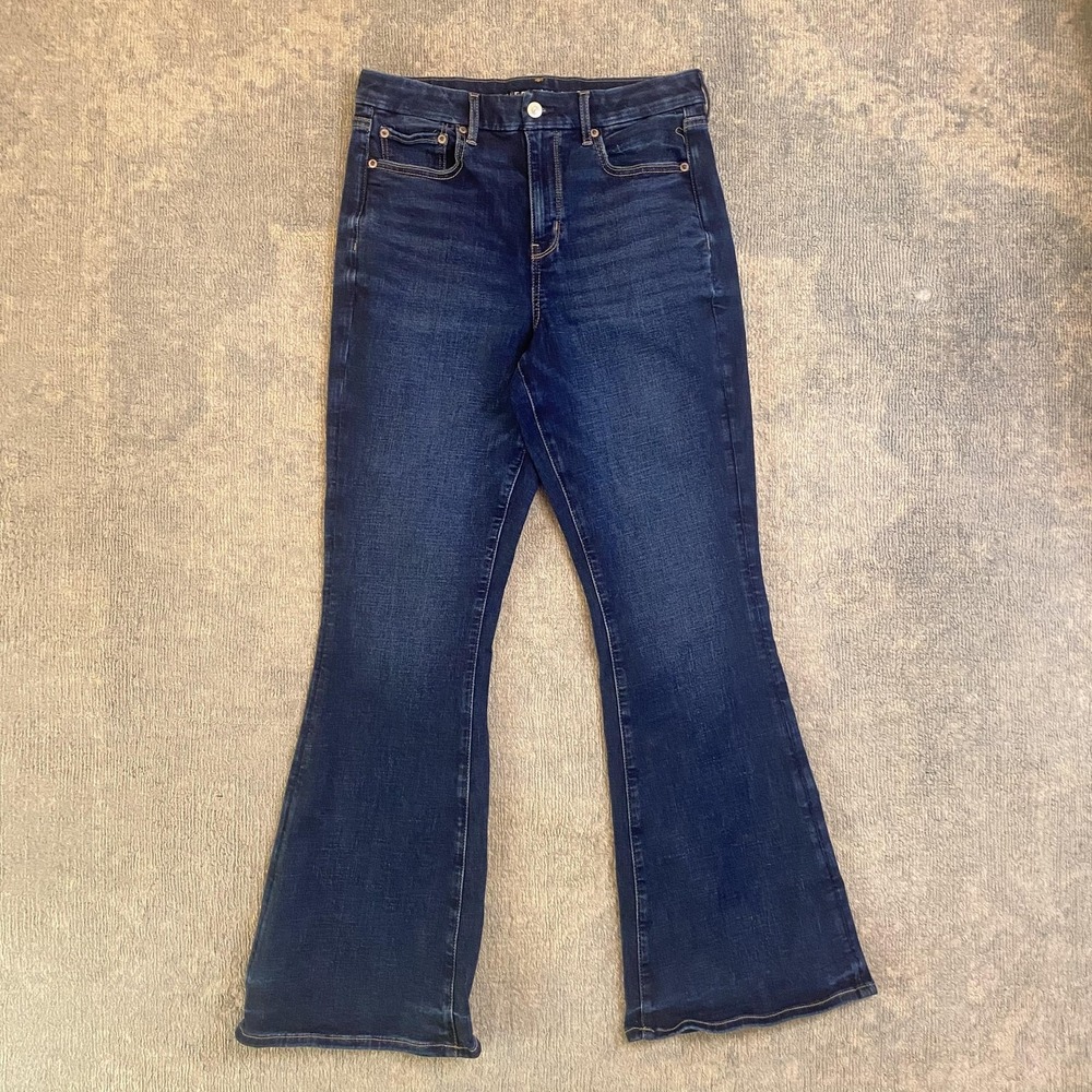American Eagle Curvy Super High-Rise Flare Jeans Womens 10 Dark Wash Blue Denim